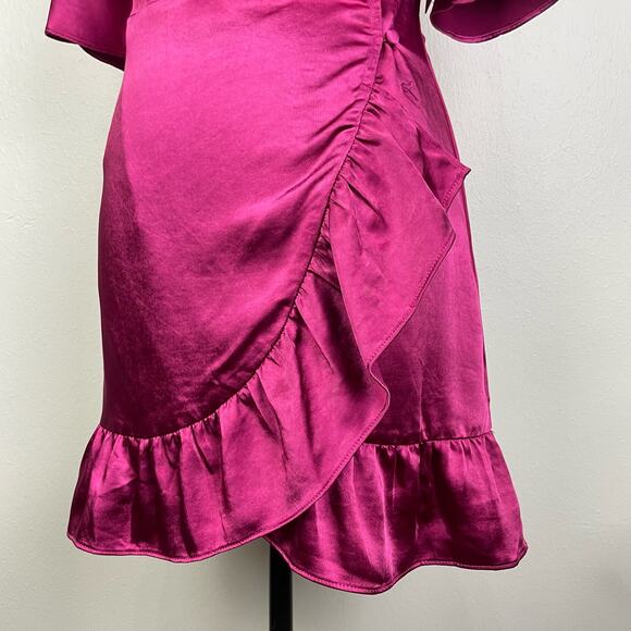 Lulu’s | NWT Magenta Ready for Romance Mini Satin Wrap Dress *RE-ATTACH BUTTONS* - Picture 6 of 12
